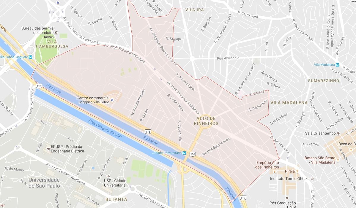 ਨਕਸ਼ਾ ਦੇ ਆਲਟੋ de Pinheiros ਸਾਓ ਪੌਲੋ