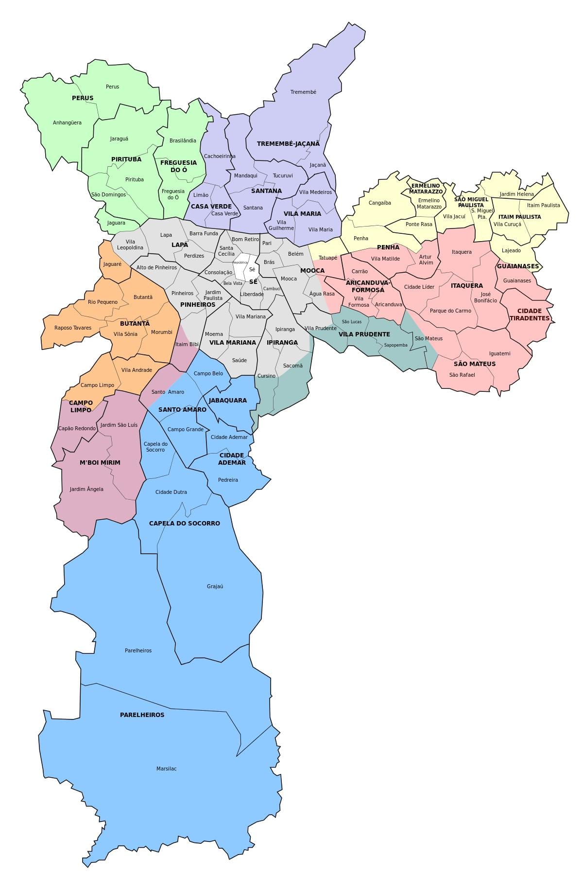 ਨਕਸ਼ਾ ਦੇ ਪ੍ਰਬੰਧਕੀ ਜ਼ੋਨ ਦੇ ਸਾਓ ਪੌਲੋ